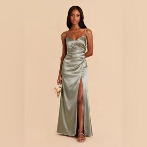 Birdy Grey Catherine Dress Shiny Satin Moss Green
